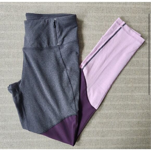 CALIA by Carrie Underwood Colorblock Leggings Gray Purple Mesh Size Medium - Picture 2 of 8